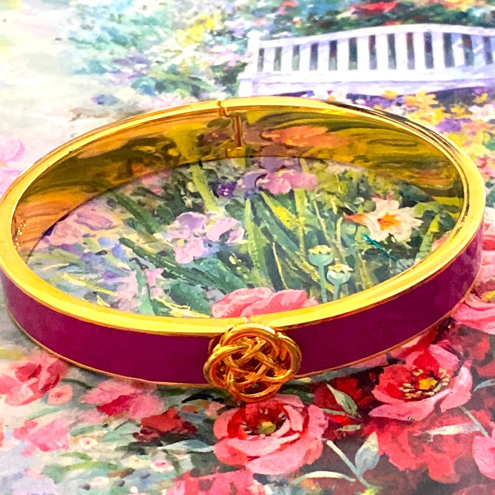 Stella & Dot Fuchsia Pink Enamel Hinged Bracelet